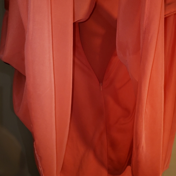 David's Bridal One Shoulder Formal Minidress Sz 10 Guava Lace Top Zip Up Back - Picture 10 of 12